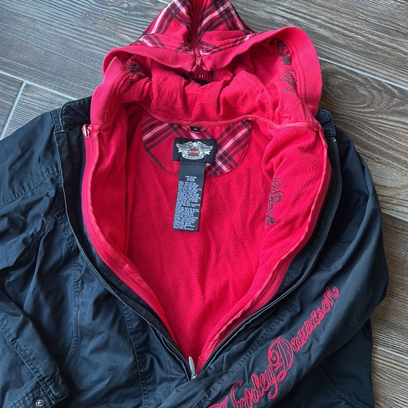 Harley Davidson black zip up jacket with removable hooded vest size 1w - Picture 3 of 12